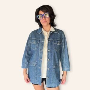 Vintage Bill Blass Denim Chore Coat Jacket Workwear 90s Utility Medium